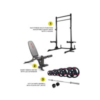 Picture of 1441 Fitness Squat Rack, Bar and Plates Set with March Bench, 7ft , 80kg