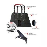 Picture of 1441 Fitness Power Cage Squat Rack with Lat, Plates Set & Adjustable Bench