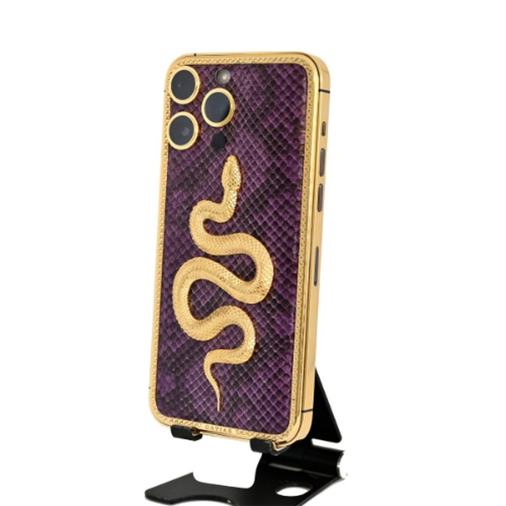 Caviar Luxury 24K Gold Customized iPhone 14 Pro Max, Leather Exotic Snake Edition