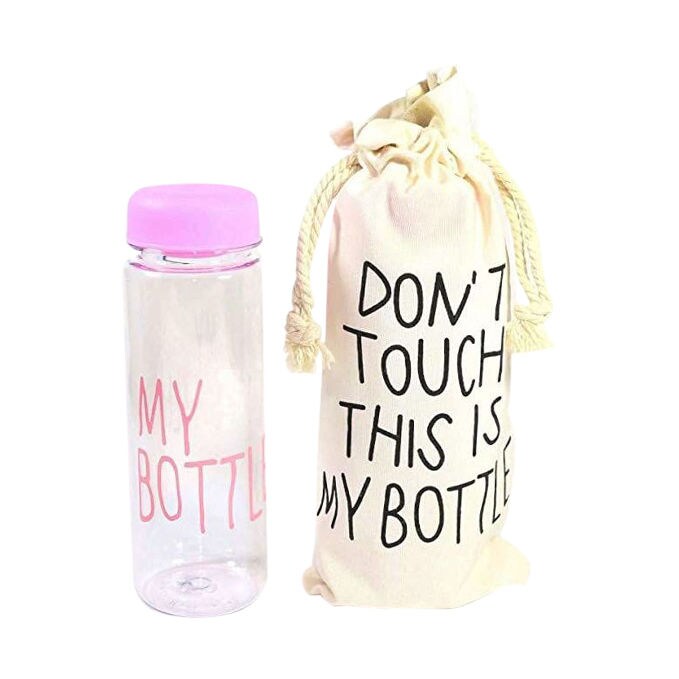 My Bottle Plastic Water Bottle, Pink, With Cotton Pouch