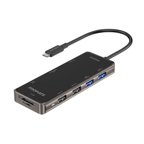 Promate USB-C Hub with 100W Power Delivery, Black