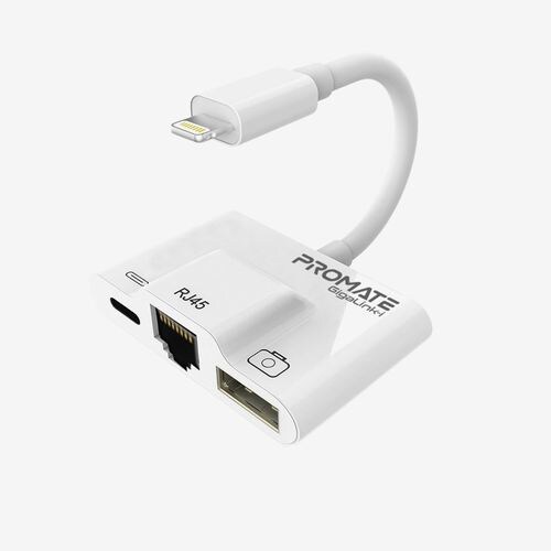 Promate OTG Lightning Hub with RJ45 Ethernet Port, USB Lightning Port