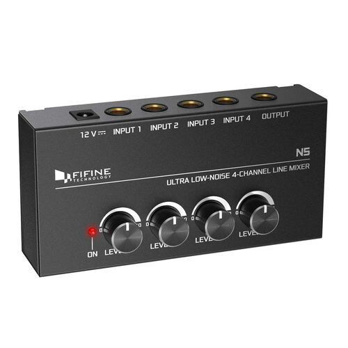 Fifine Ultra Low Noise 4 Channel Line Stereo Mixer, Black