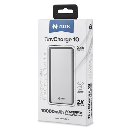 Zoook Tinycharge 10 Power Bank, 10000mAh, White