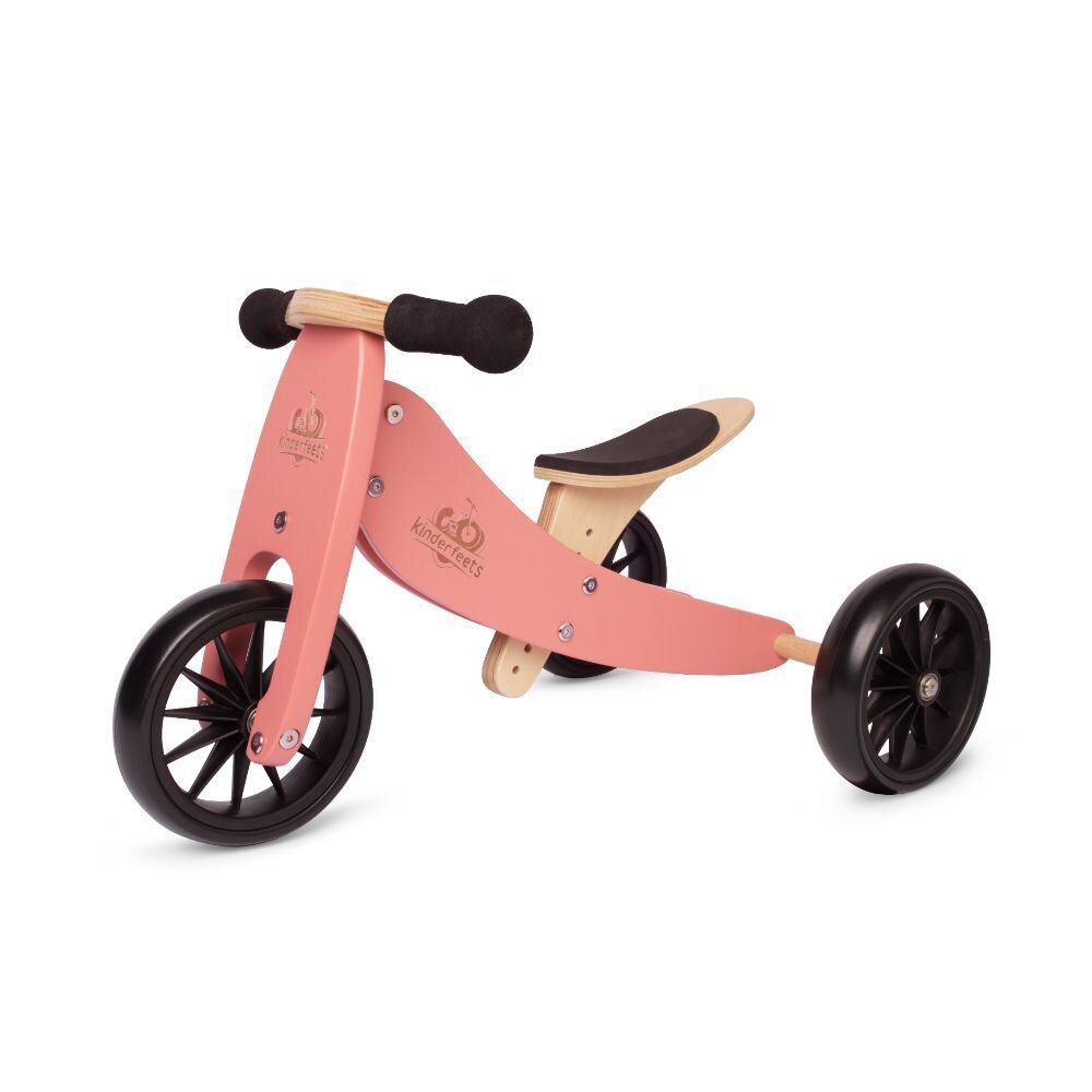 Kinderfeets Tiny Tot Toddler No Pedal Starter Balance Bike Tricycle, Coral