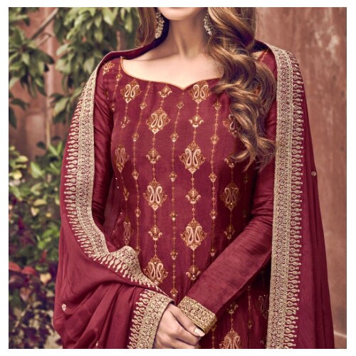 Semi-Stitched Embroidered Sharara with Dupatta, Red