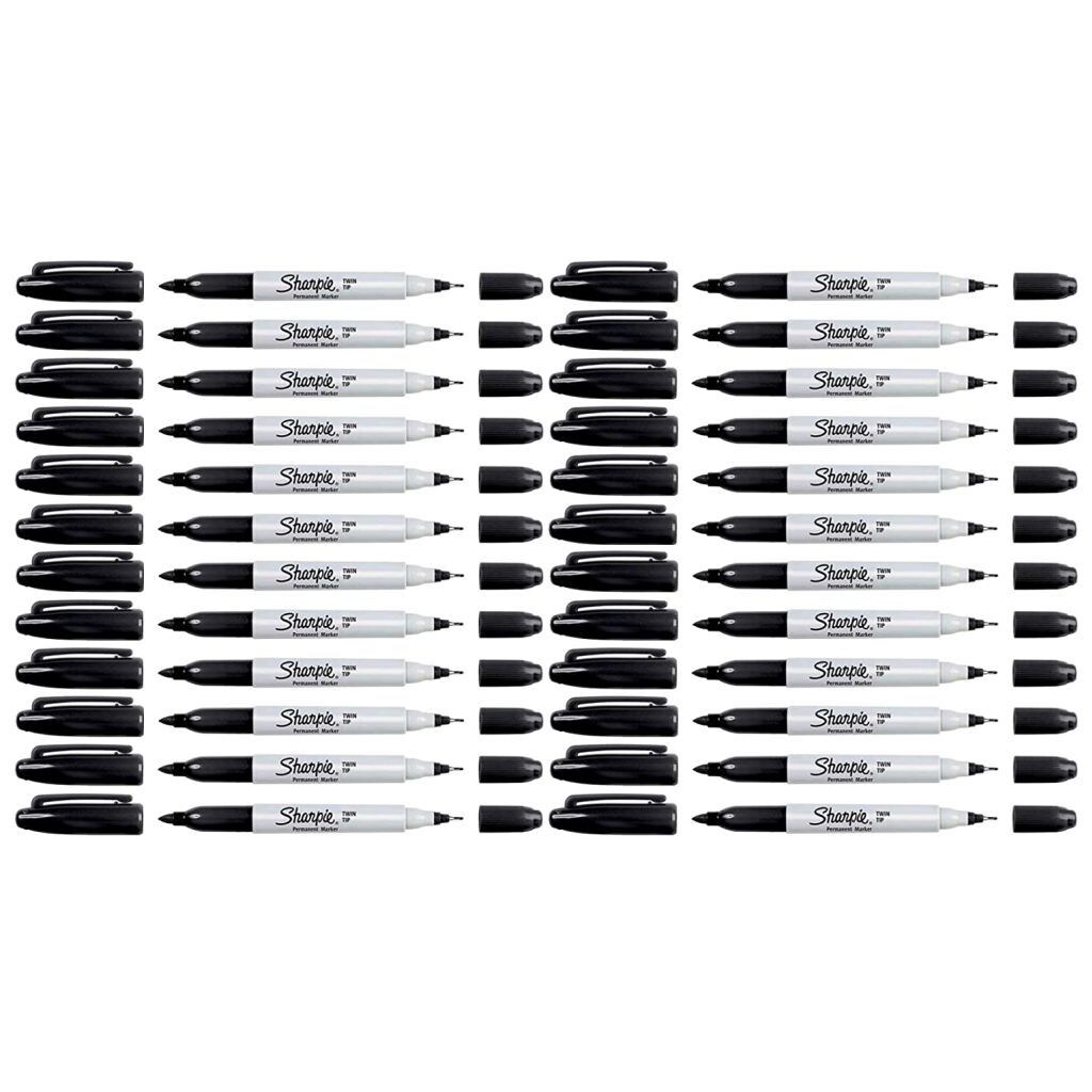 Sharpie Fine & Ultra Fine Twin Tip Permanent Markers, Pack of 24, Black