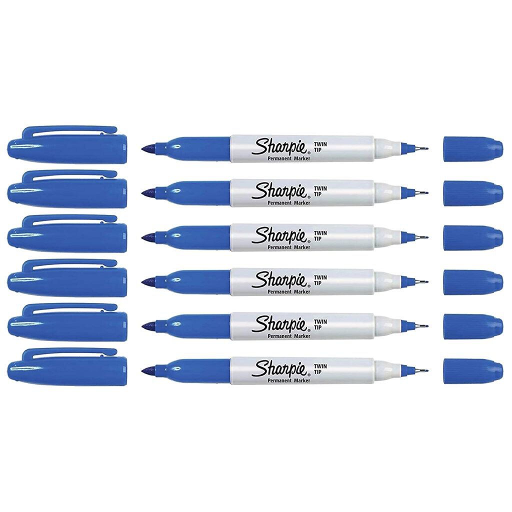 Sharpie Fine & Ultra Fine Twin Tip Permanent Markers, Pack of 6, Blue