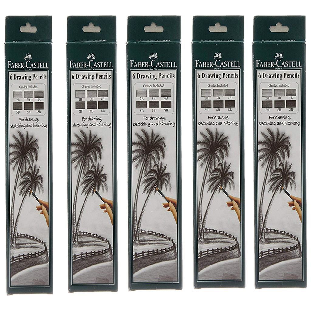 Faber-Castell Graded Drawing Black Pencils, Set of 6 pcs, Pack of 5