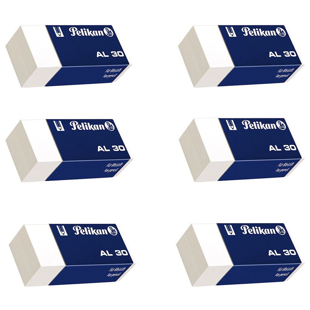 Pelikan Plastic Erasers, AL-30, White, Pack of 6
