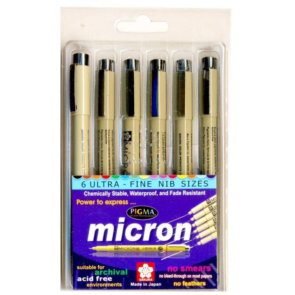 Sakura Pigma Micron Pens, 6 pcs