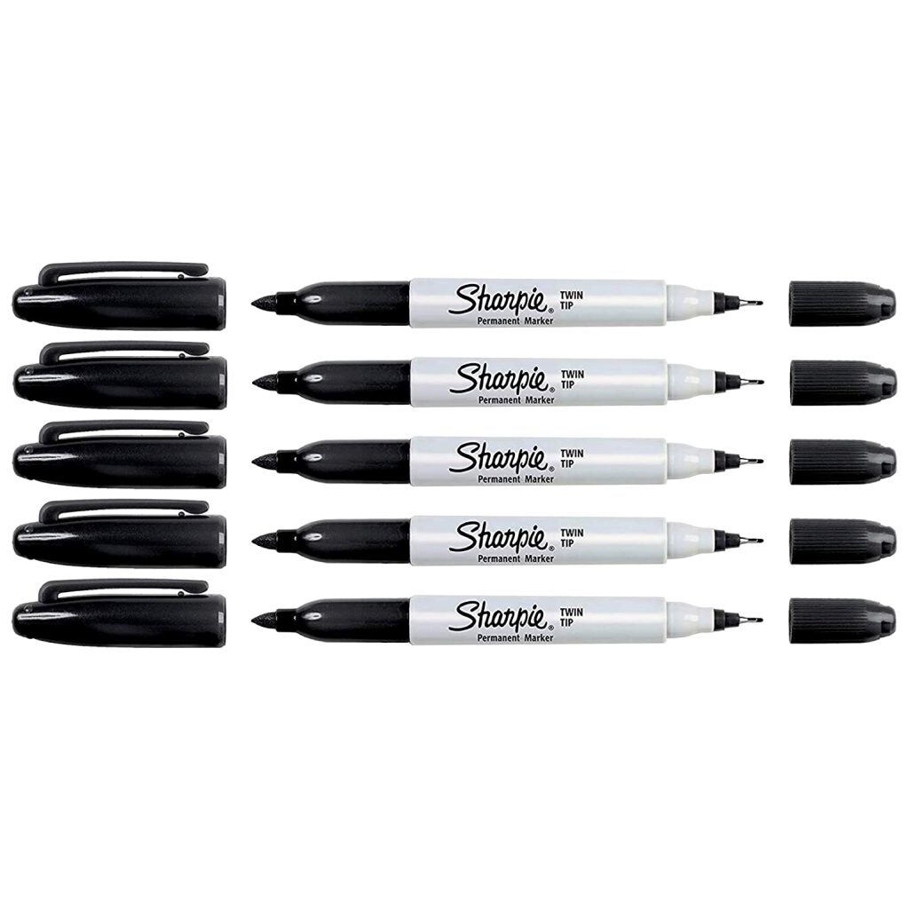 Sharpie Fine & Ultra Fine Twin Tip Permanent Markers, Pack of 5, Black