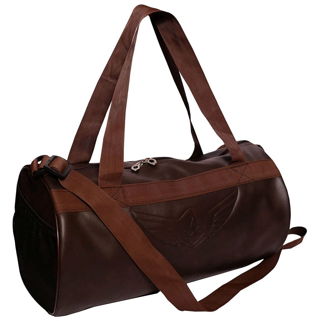Auxter Leatherette Gym Bag Duffel Bag for Men & Women, Brown
