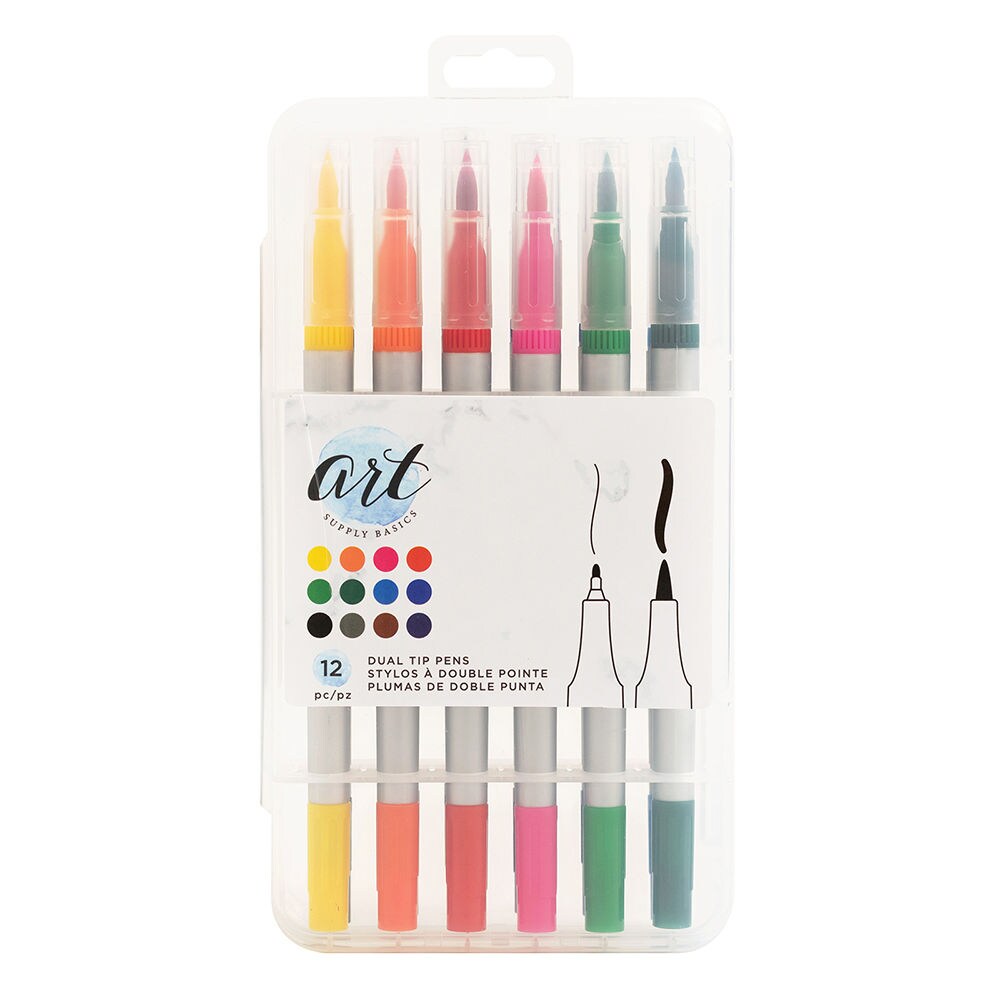 American Crafts Art Supply Basics Dual Tip Pens, Pack Of 12