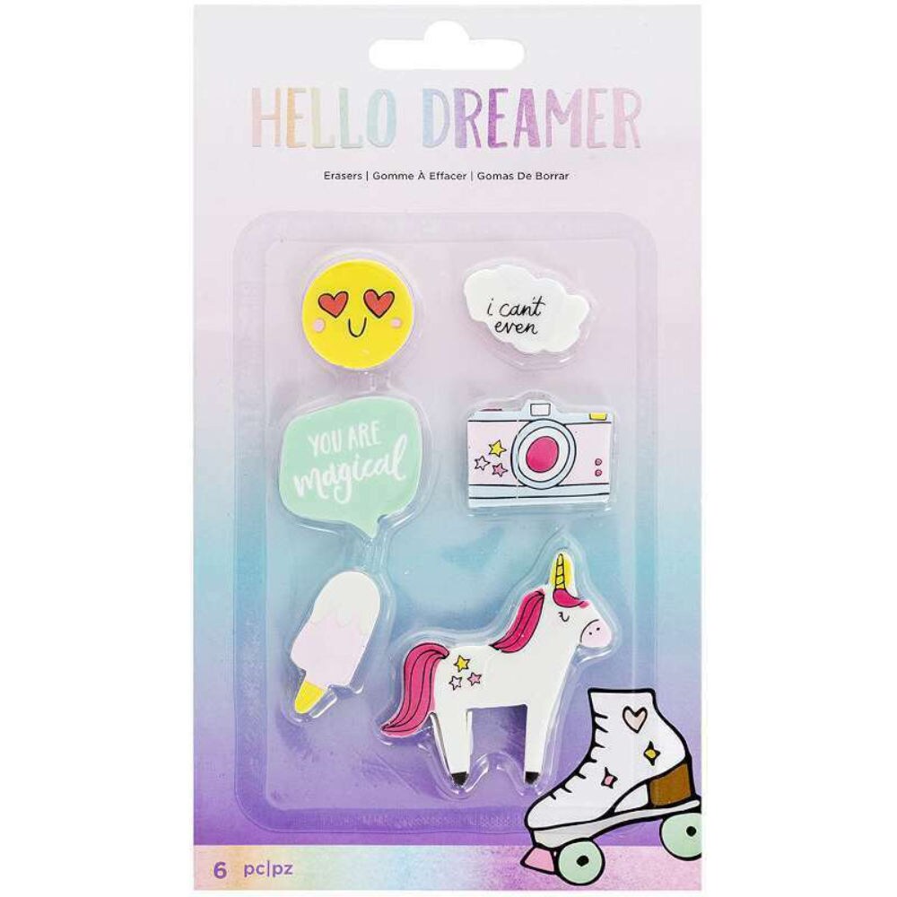 American Crafts Erasers, Hello Dreamer, Pack Of 8 