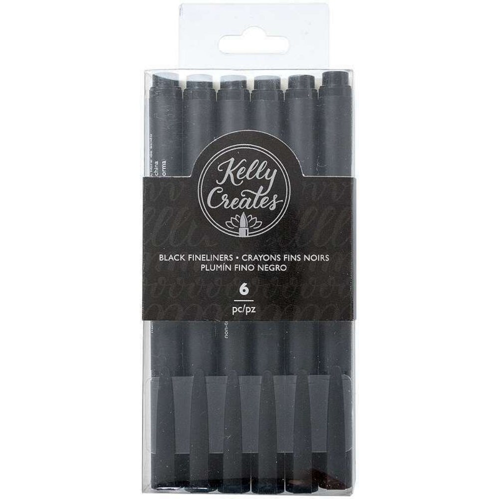 Kelly Creates Fineliners Pens, Black, Pack Of 6