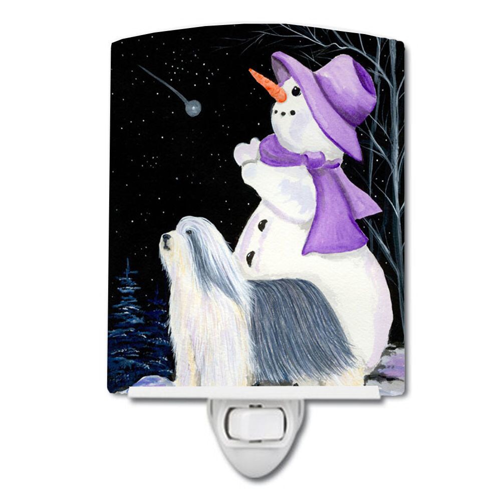 Snowman with Bearded Collie Ceramic Night Light, SS8947CNL