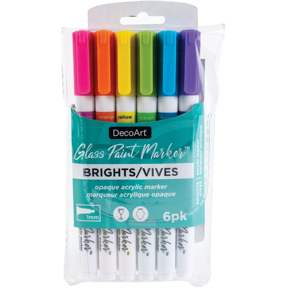 DecoArt Glass Paint Markers, Brights, Pack Of 6