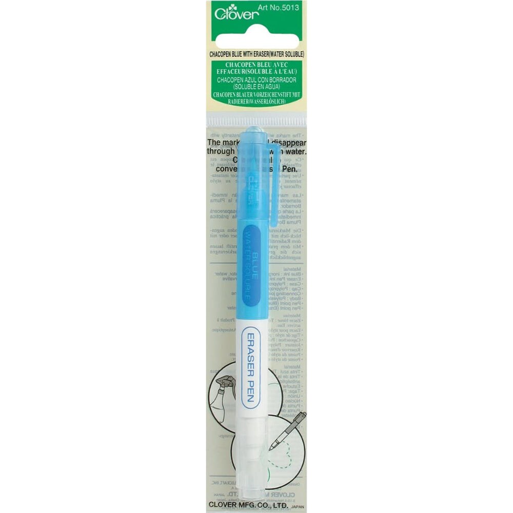 Clover 5013 Chacopen Water Soluble with Eraser, Blue, 8in