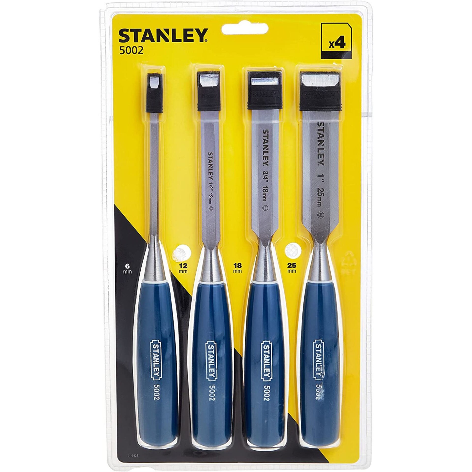 Stanley 5002 Bevel Edge Chisels with Blue Handle Set, Pack of 4pcs