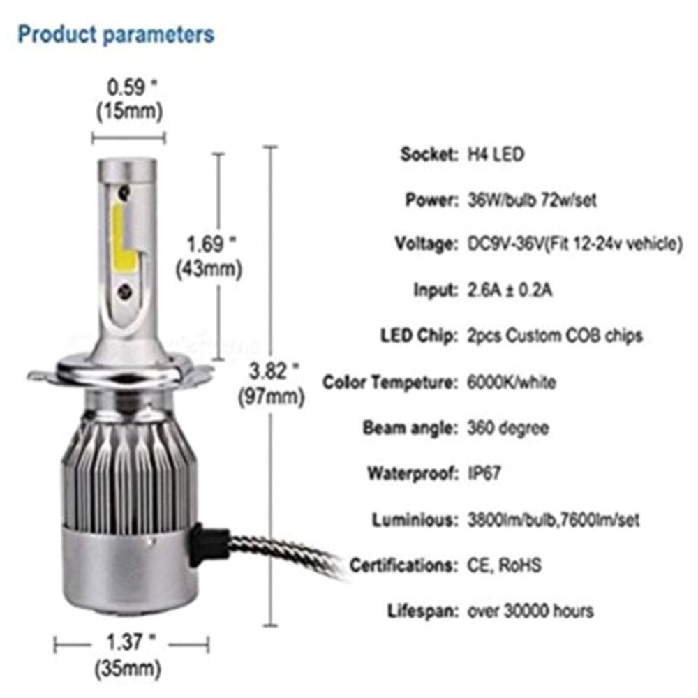 Shivikaeshop LED Headlight Conversion Kit, C6, H-4, 36w, 3800lm