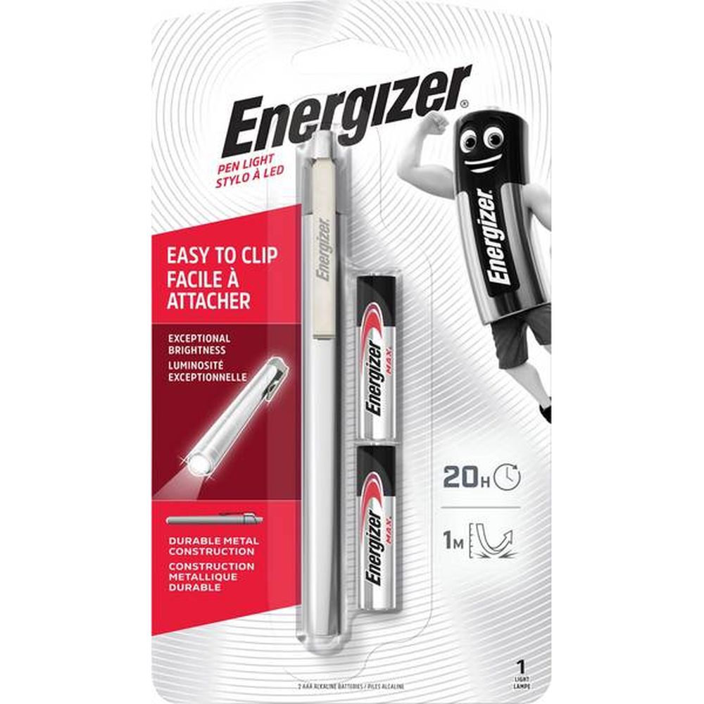 Energizer Fit in Pocket LED Penlight with 2 AAA Battery, Silver, Carton of 24