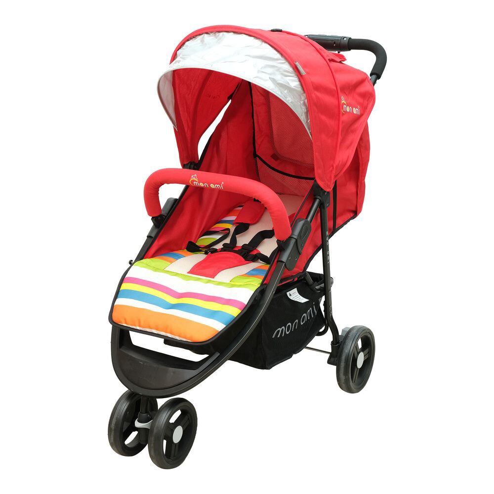 Monami Tri-Wheel Easy Foldable Stroller, Red & Black