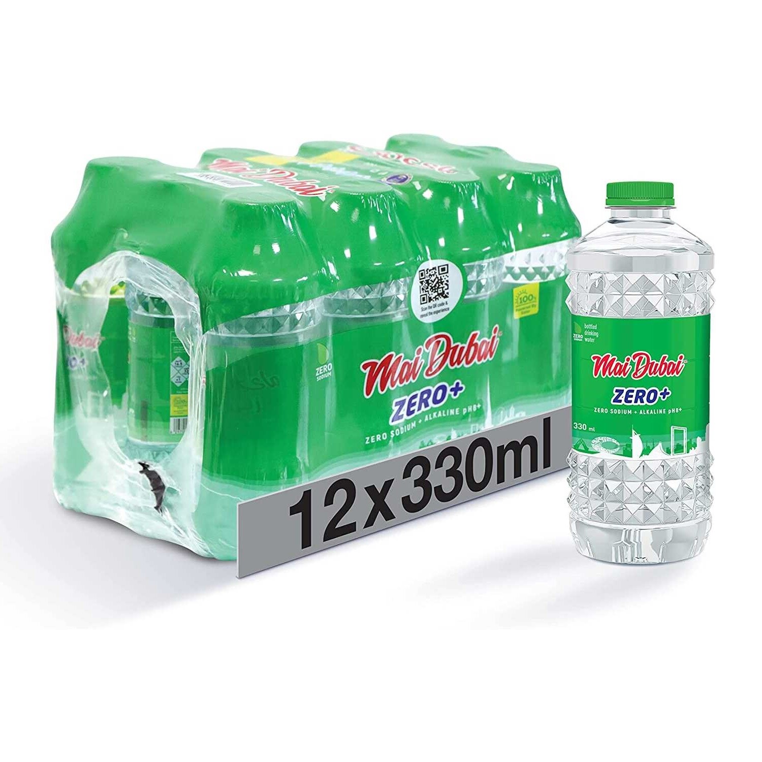 Mai Dubai ZERO Alkaline Zero+  Sodium Water, 330ml, Pack of 12