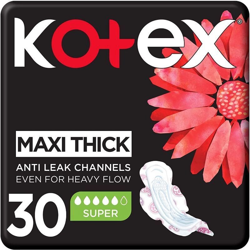 Kotex Maxi Pads Super With Wings Sanitary Pads, Pack Of 30 PCS, Carton Of 6 Pcs