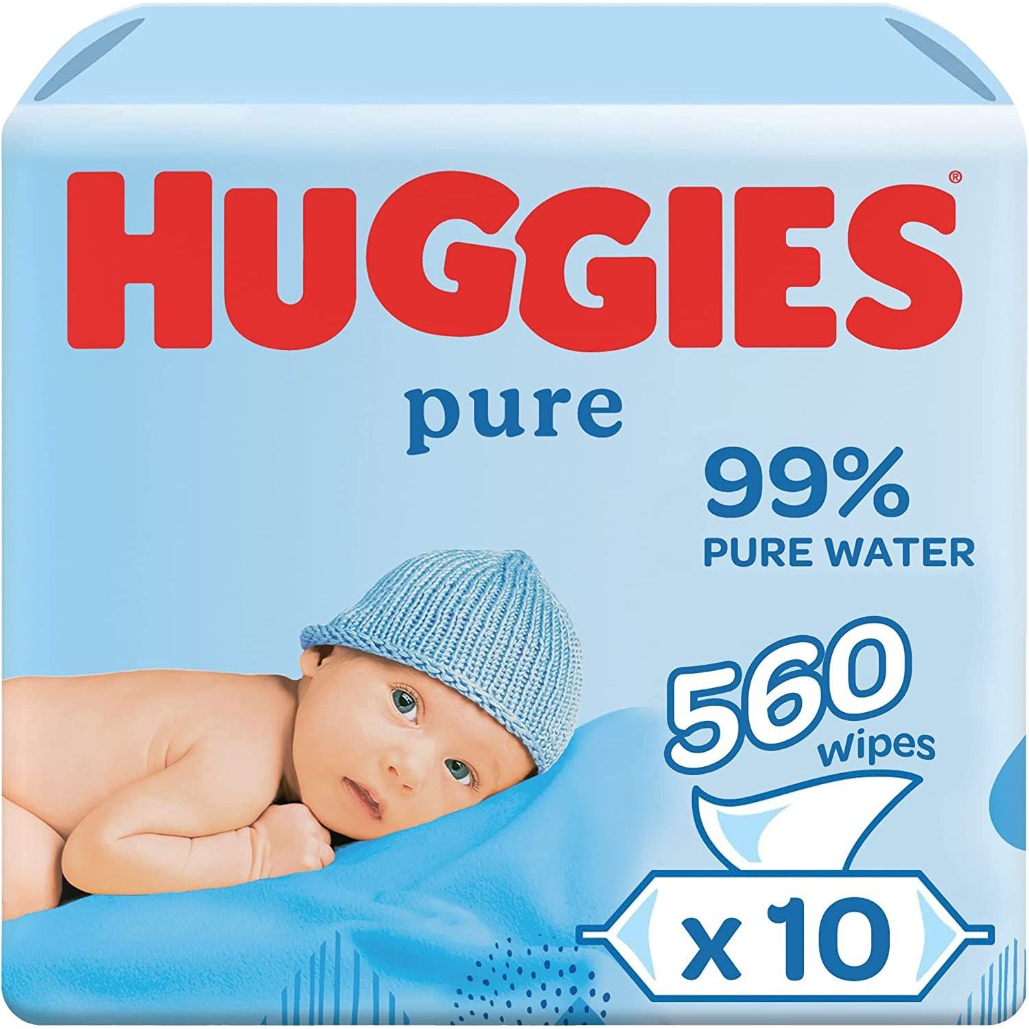 Huggies Pure Baby Wipes, 56 Wipes, Carton Of 10 Pcs