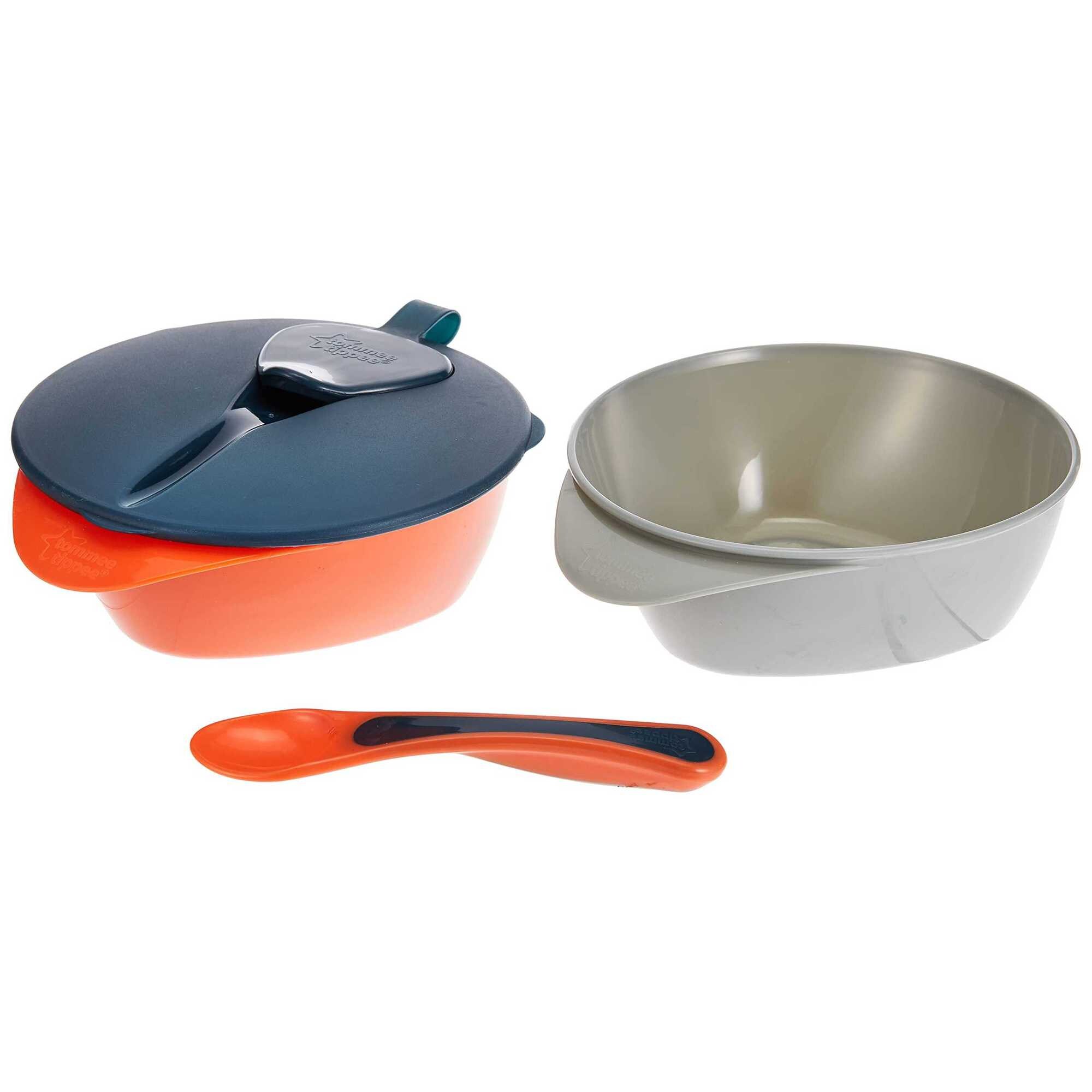 Tommee Tippee On The Go Feeding Bowl with Lid & Spoon - Set of 2