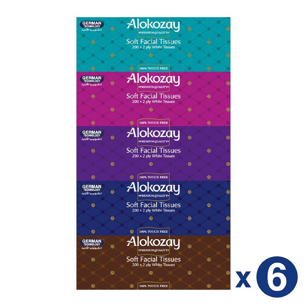 Alokozay 2 Ply Soft Facial Tissues, 200 Sheets, White