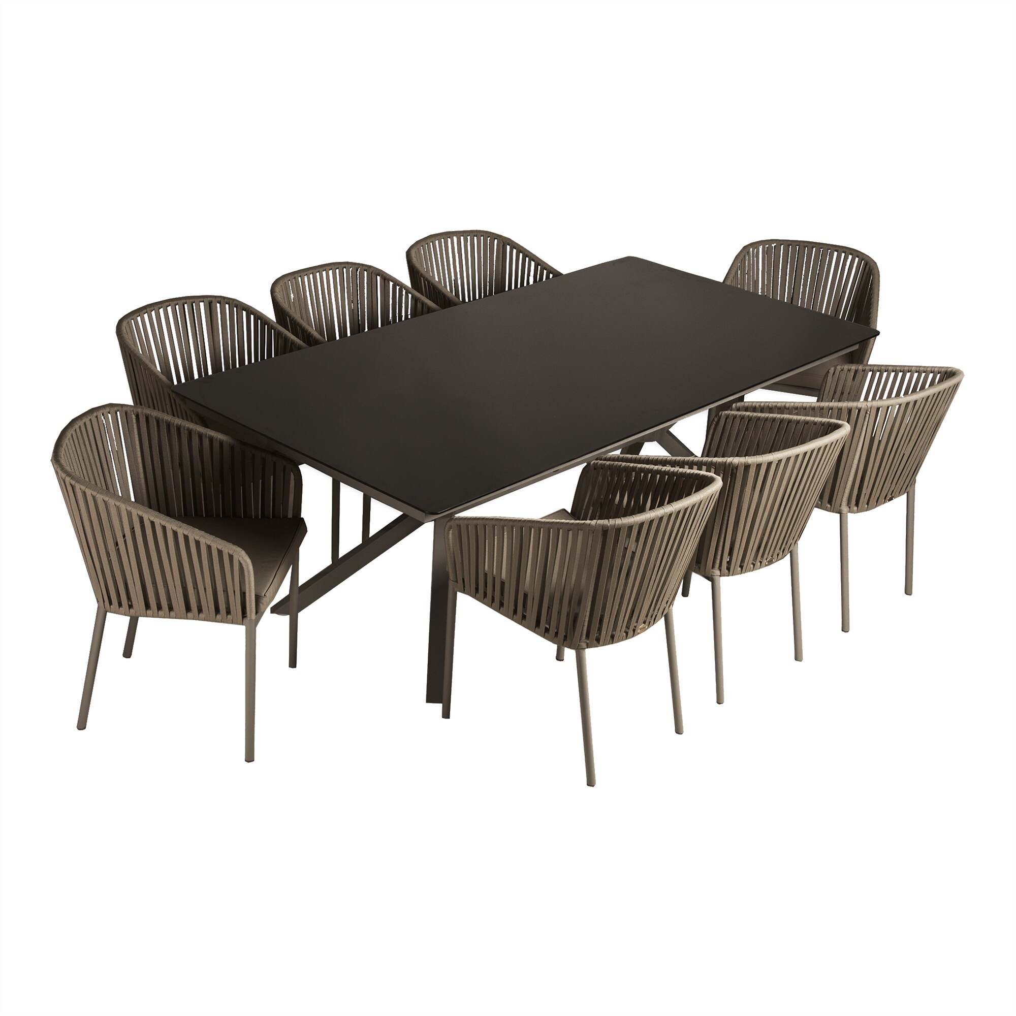 Ambar Corcega Dining Table with 8 Chairs, Taupe, 220 x 100cm