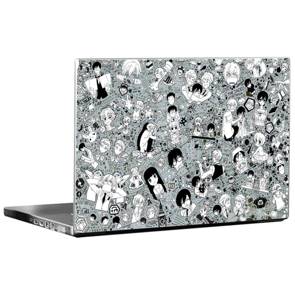 PIXELARTZ Anime Graffiti Printed Laptop Sticker, Black & White