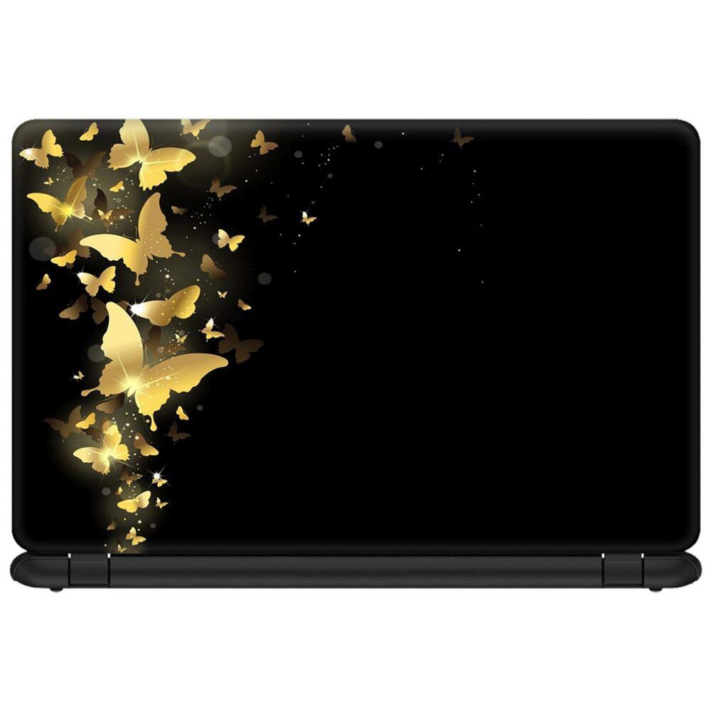 PIXELARTZ Butterflies Printed Laptop Sticker, Golden/Black