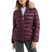 Picture of Hybella Women's Quilted Puffer Jacket with Hood and Fur, Red, M, Carton of 20pcs