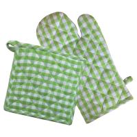 Picture of Lushomes Small Checks Heat Resistant Oven Set, Green and White