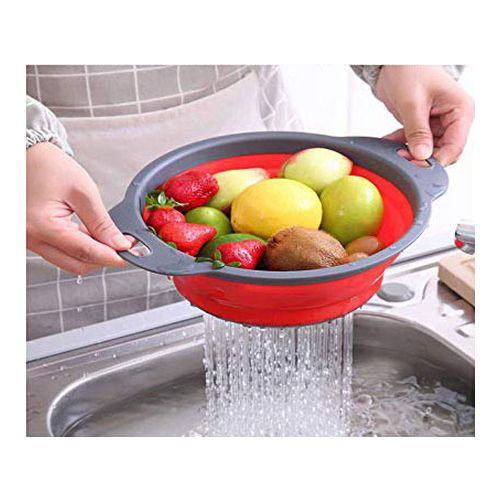 Hridaan Foldable Silicone Round Food Strainer Basket, Big