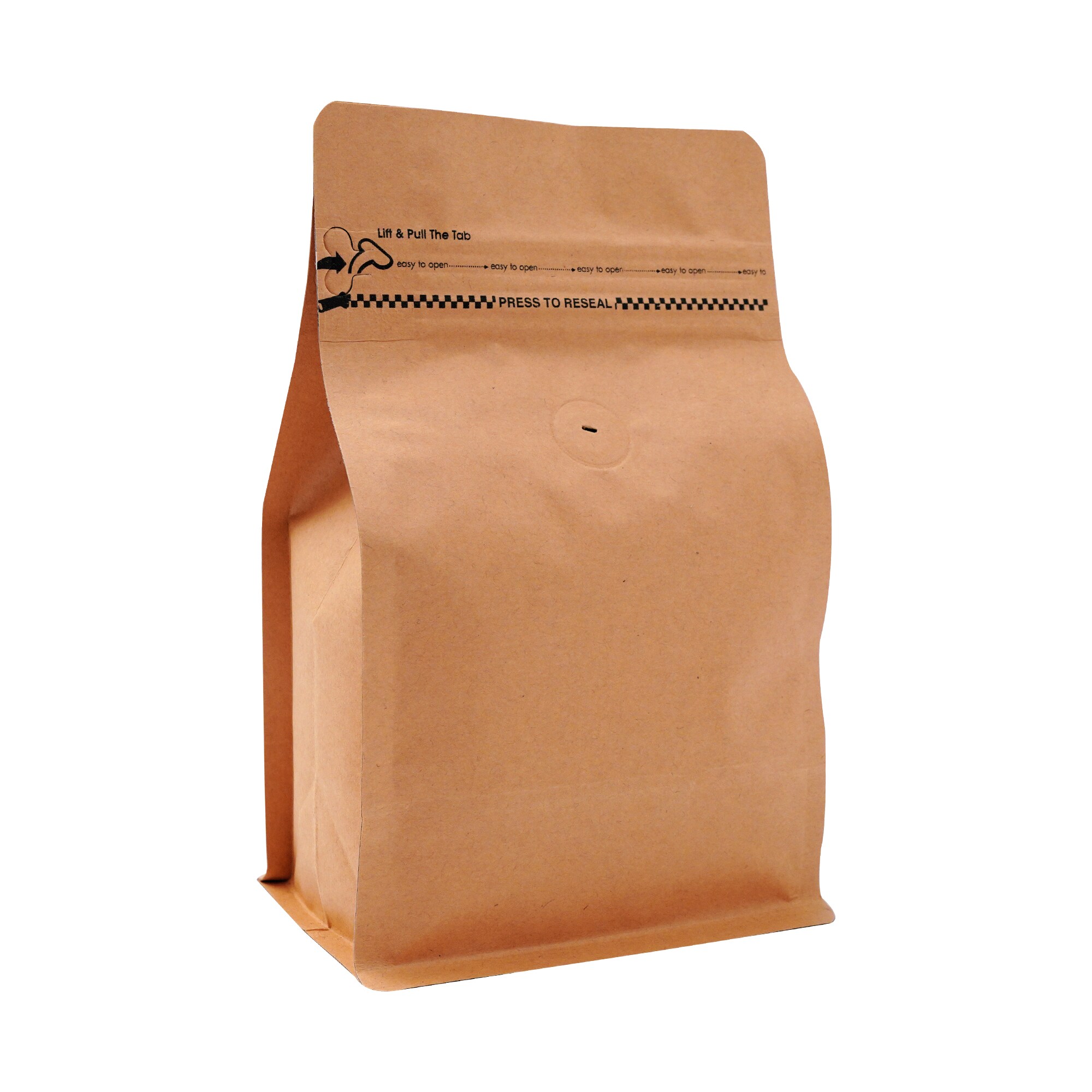 Flat Bottom Kraft Pouch Pouch with Tear Off Zipper, 500g, Brown