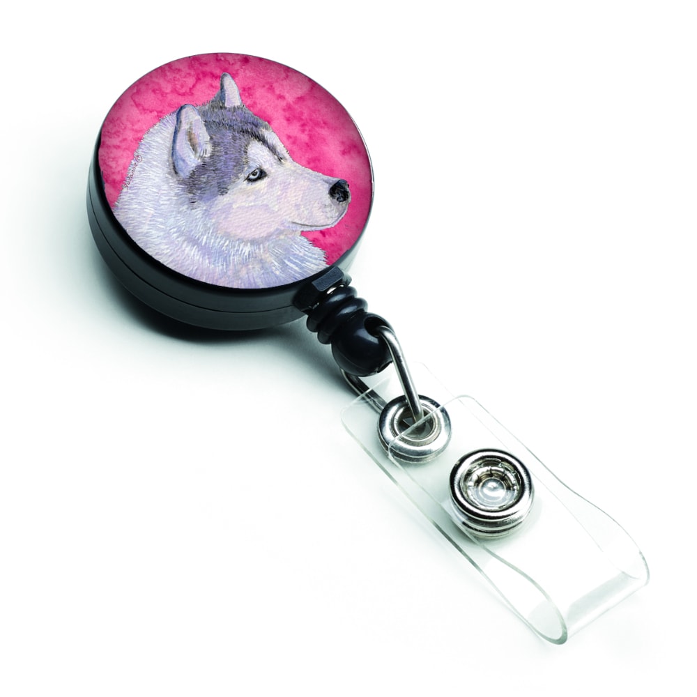 Pink Siberian Husky Retractable Badge Reel
