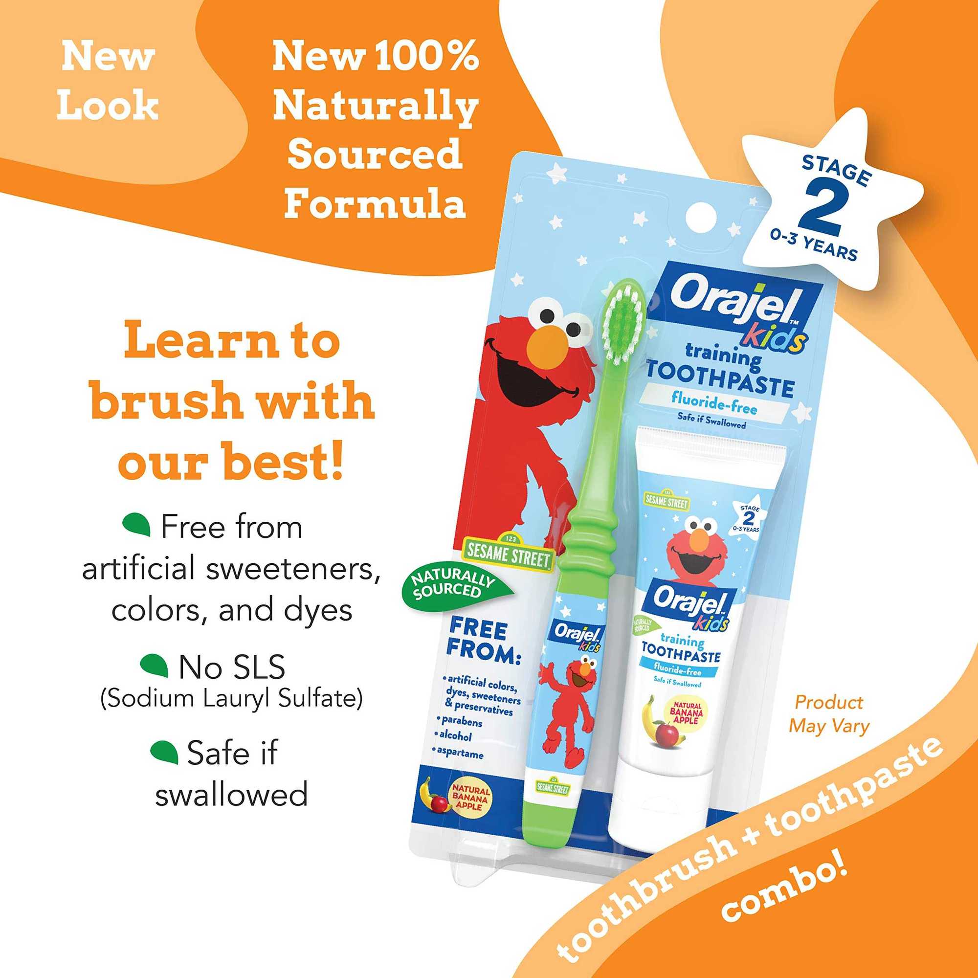 Orajel Elmo Fluoride-Free Banana Apple Flavored Toothpaste with ...