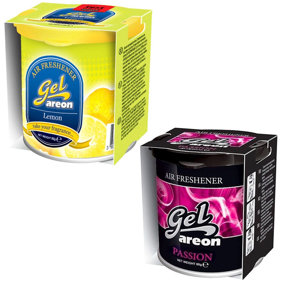 Areon Gel Car Air Freshener Gel, Lemon and Passion, 80 gm, Pack of 2