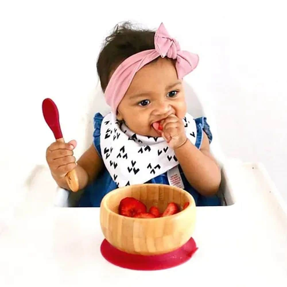 Avanchy Bamboo Stay Put Baby Bowl & Spoon, Pink