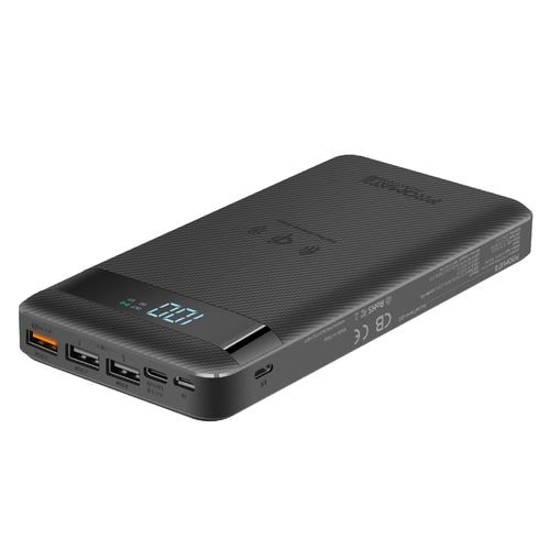 Promate USB-C Qi-Certified Power Bank, Black, 20000mAh