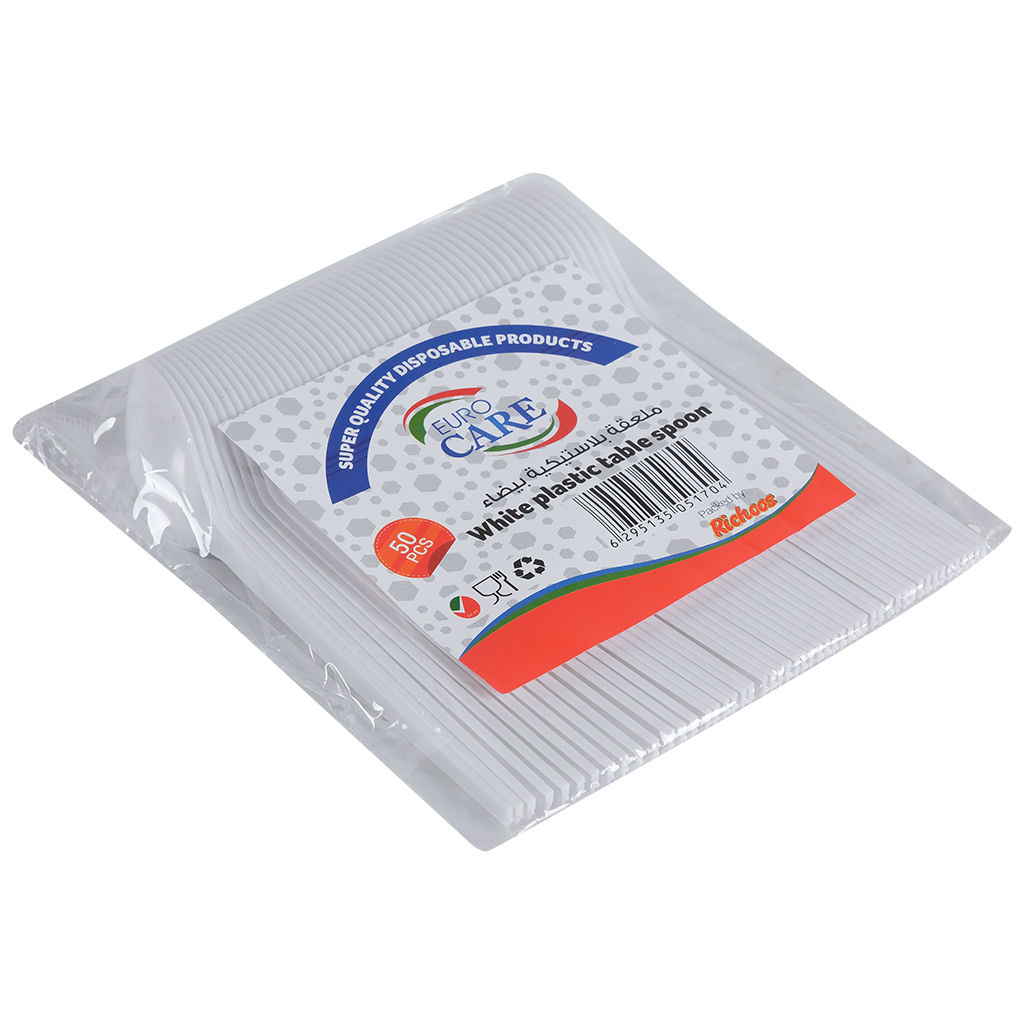 Picture of Disposable 50 Pcs Plastic Tea Spoons Pack, White - Carton of 40 Packs
