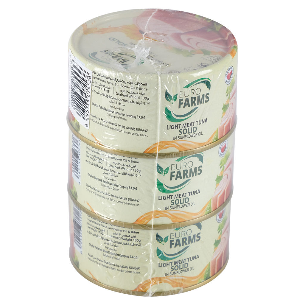 Picture of Light Meat Tuna Solid Sunflower Oil, 185g, 3 Tin Pack - Carton of 16 Packs