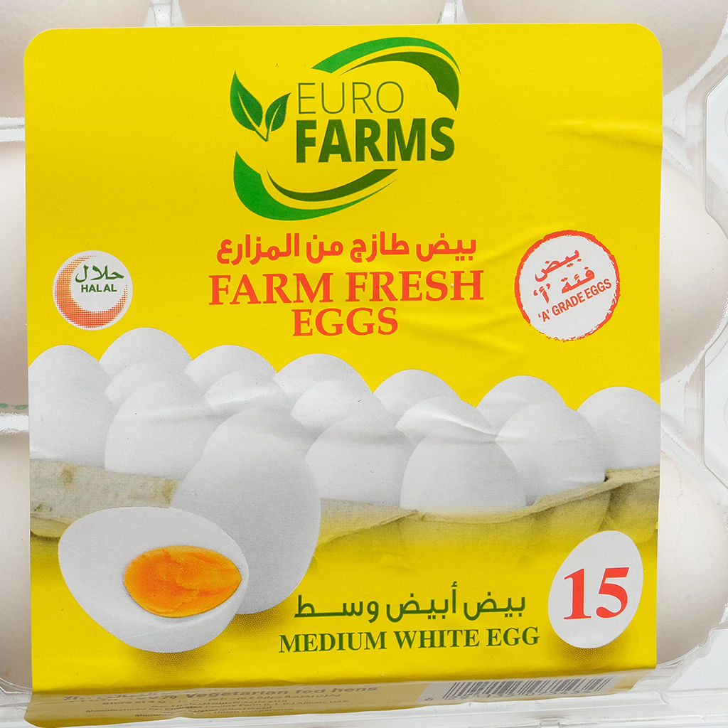Buy Online Farm Fresh 15 Pcs Medium Eggs Tray, White Carton of 24 Trays in UAE