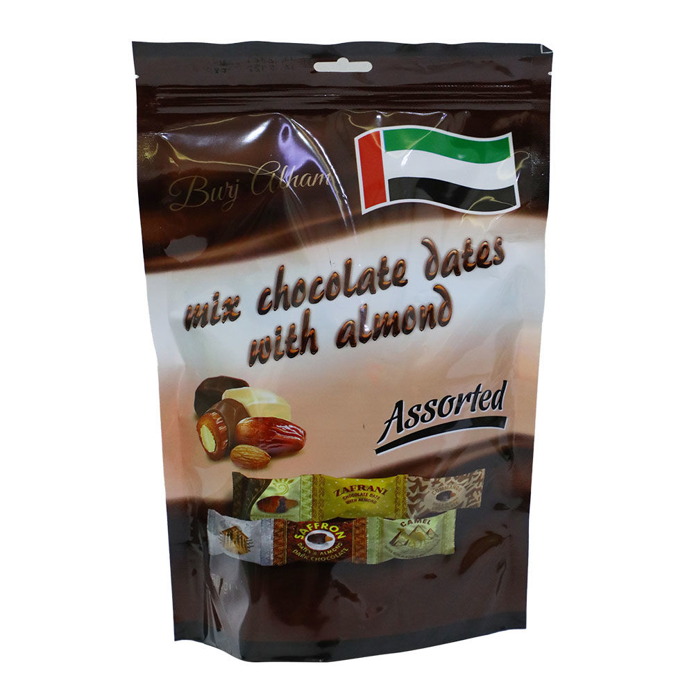 Buy Online Burj Alham Mix Chocolate Dates With Almond, 500g Carton Of