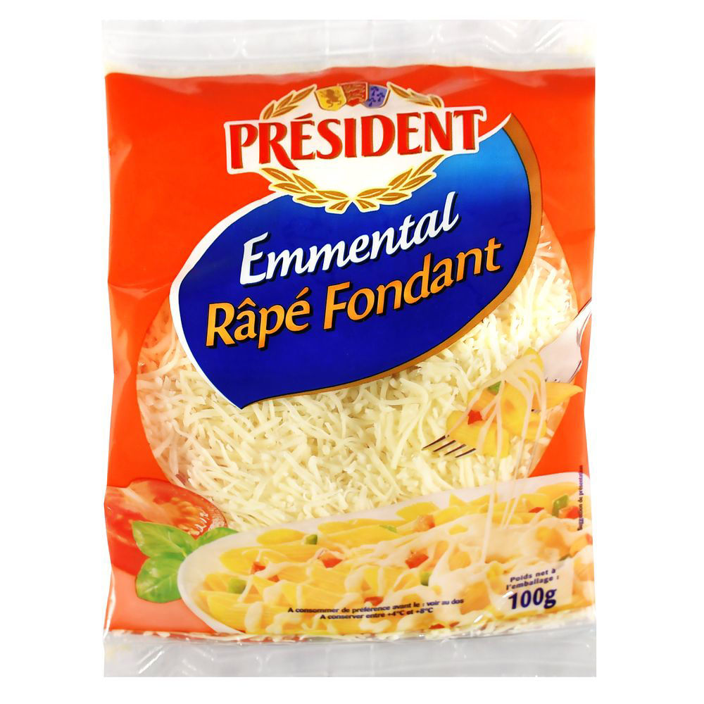 Buy Online President Grated Emmental Cheese, 24 x 100g Carton of 24