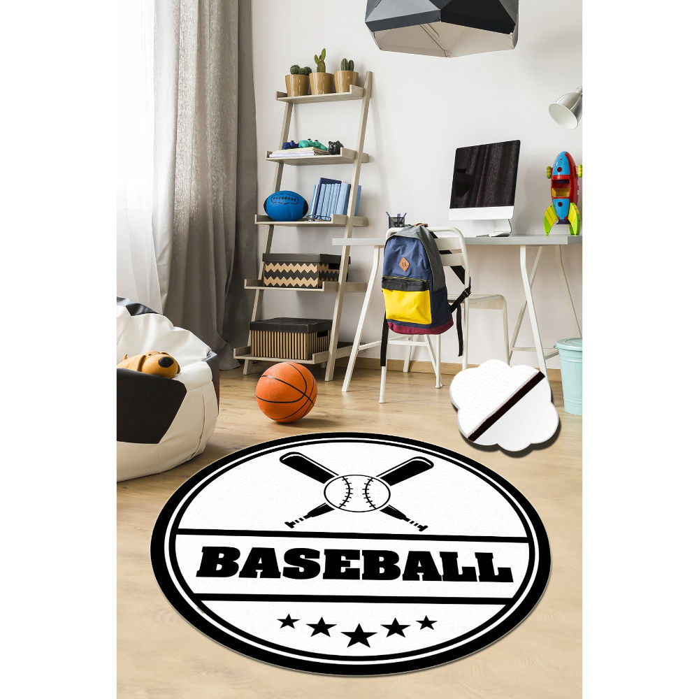 Picture of Ant Decor Baseball Patterned Round Shaped Non Slip Area Rug